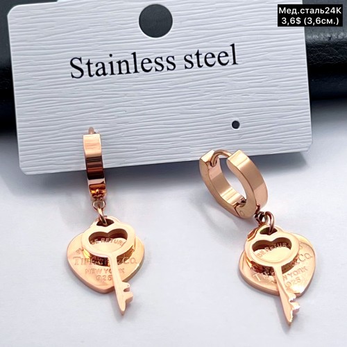 Сережки мед.сталь24К 10470 ( 3.6 см.)